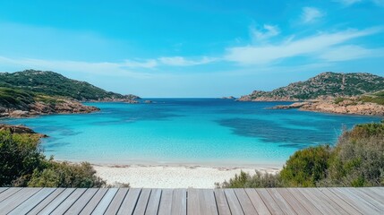 Fototapeta premium Serene Tropical Beach with Crystal Clear Water and Blue Sky