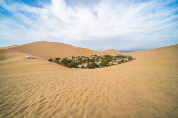 The desert landscape of Huacachina, Peru's famous scenic spot