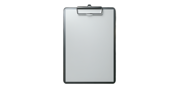 Blank clipboard with metal clip isolated on transparent background