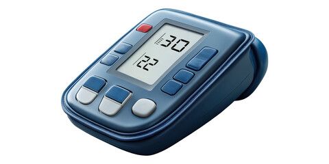 Digital blood pressure monitor with buttons isolated on transparent background