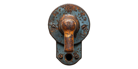 Rusty old metal lock mechanism isolated on transparent background