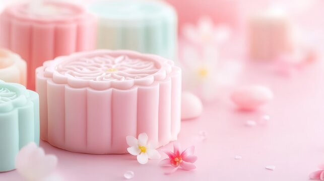 A pastel mooncake with celestial designs, set on a mystical table background.