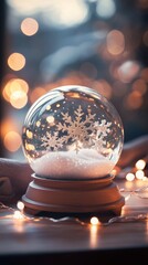 a whimsical snow globe with snowflakes swirling inside, surrounded by soft fairy lights, honoring Snowflake Appreciation Day, 