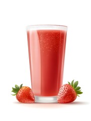 Refreshing Strawberry Smoothie In A Glass With Strawberries