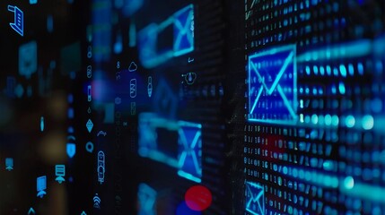 Close-up of neatly organized inbox on digital screen with blurred email icons and folders, symbolizing efficient email storage and management.	
