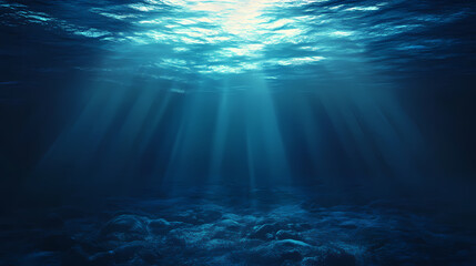 Fototapeta premium Dark mysterious underwater scene eerie blue light ocean depths creepy;. Fathomless. Illustration