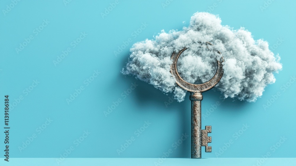 Aufkleber clouds forming a giant key unlocking the standard sky digital artwork outdoor aerial view conceptual