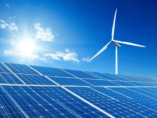 Solar panels and wind turbines generating electricity is solar energy