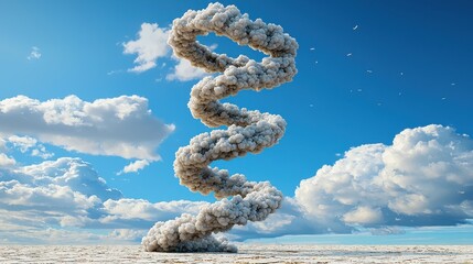 Obraz premium Whimsical formation of puffy clouds resembling a spiral staircase against a clear sky artful photography nature scene aerial view dreamy concept for imaginative exploration