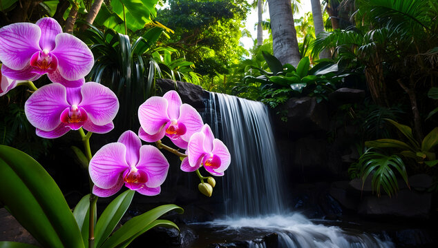  Orchid Oasis: Serenity by the Waterfall
