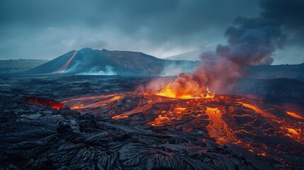Majestic Hawaiian Volcanic Landscape with Dramatic Lava Fields and Rugged Terrain