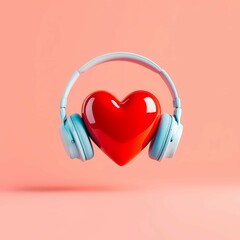 A heart symbol creatively formed using headphones represents love for music, passion for sound, and...