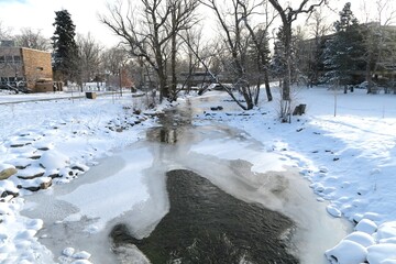 Winter Boulder creek covered with snow, Colorado