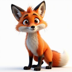 Obraz premium Cute cartoon fox sitting on a white background, isolated. Perfect for children's books, animations, and educational materials. 