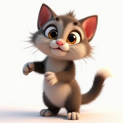 Fototapeta premium Cute cartoon kitten standing and waving. Isolated on a white background. Ideal for pet-themed designs, children's books, and greeting cards.