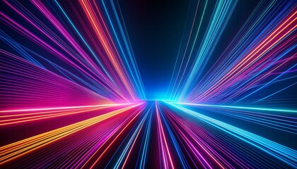 Vibrant neon lines converge, creating a dynamic and futuristic scene.