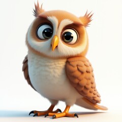 Obraz premium Adorable owl character with big eyes and a fluffy appearance. Ideal for children's illustrations, nature, and educational projects.