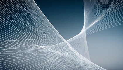 Abstract digital art: White lines form complex, interwoven patterns against a dark blue backdrop.