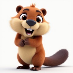 Cute beaver character, isolated on a white background. Suitable for nature, wildlife, and children's illustrations.
