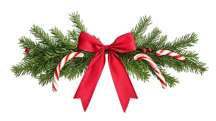 Christmas Red Ribbon Decoration With Leaves