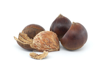 Close-Up Shot of Fresh Chesnuts Isolated on White Background