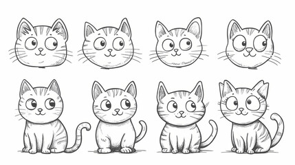 Fototapeta premium Set of funny cats to color in. cartoon animal characters. Aurulent. Illustration