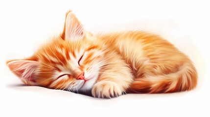 Sweet ginger kitten resting. Aurulent. Illustration