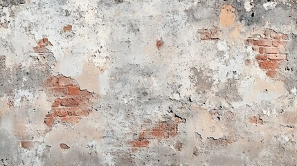 Weathered brick wall texture with exposed bricks and peeling plaster.