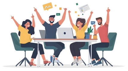 A remote team celebrating project milestones via an online conference call