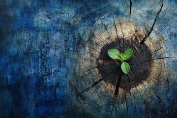 Tiny sprout growing from old tree stump.