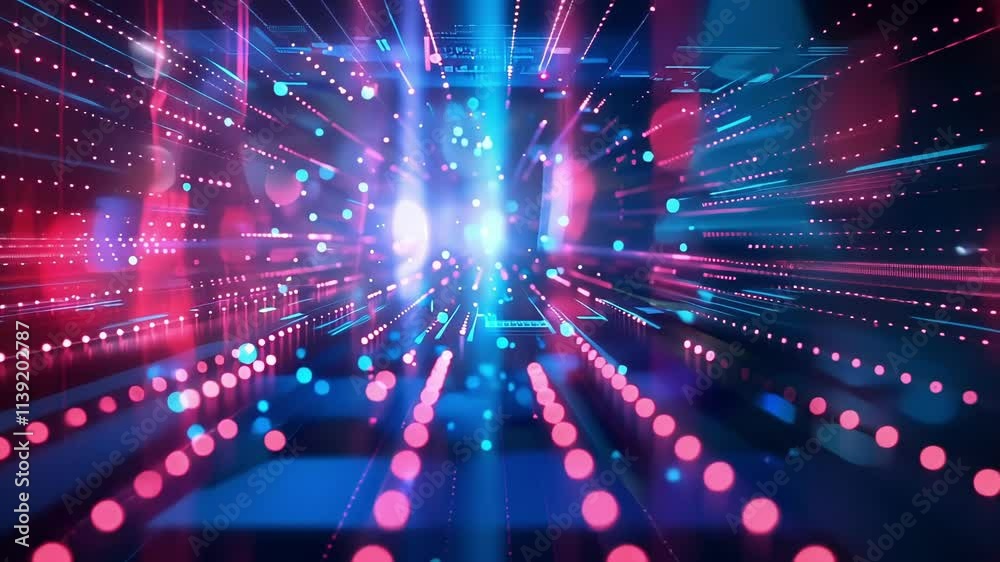 Poster glowing lines of data flow through cyberspace, creating a futuristic and technological scene with br