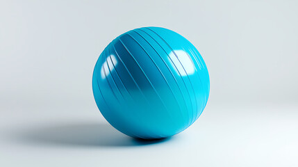 A blue exercise ball sits on a white background