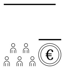 Group of five people and euro symbol representing teamwork finance, and growth. Ideal for business, collaboration, finance, investment, economy, planning, management. Line metaphor