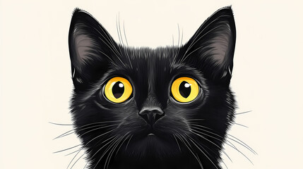 Cute black cat with yellow eyes. hand drawn vector illustration. Aurulent. Illustration
