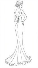 Fototapeta premium Elegant One-Line Drawing of Woman in Flowing Gown Viewed from Back
