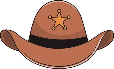 Cowboy Hat Icon with Cartoon Design. Vector Illustration.