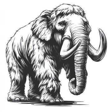recommend clip art: Woolly mammoth illustration, engraved style.