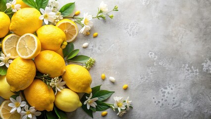 Fresh Lemon Composition with Floral Accents and Copy Space for Design Projects - Perfect for Culinary, Wellness, and Seasonal Themes