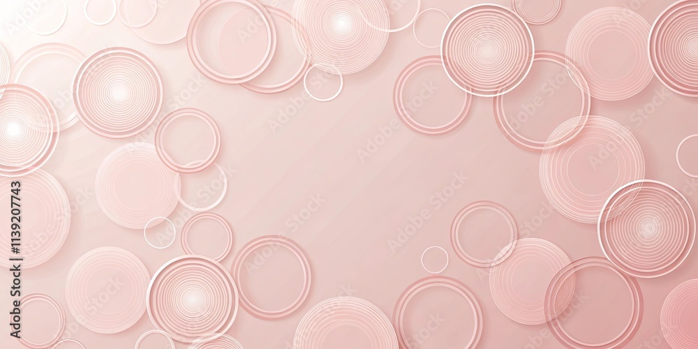 Wall mural abstract pink and white circular design with overlapping concentric circles