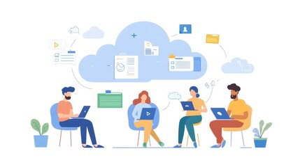 A group of remote workers strategizing on a project using shared cloud documents