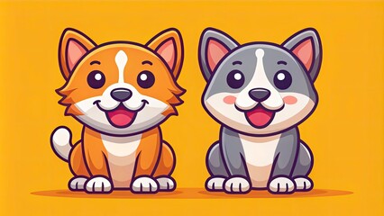 Obraz premium Funny Pets Vector Illustration: Adorable Dogs and Cats in Trendy Flat Style for Social Media and Advertising