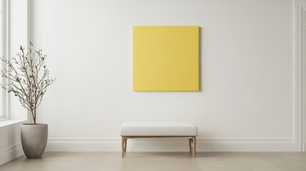 Fototapeta premium Yellow Canvas Mockup: Modern Minimalist Interior Design 