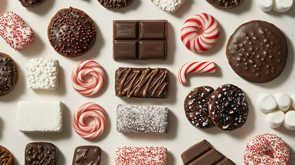 Sweet Symphony A Flat Lay of Festive Chocolate Treats and Candy