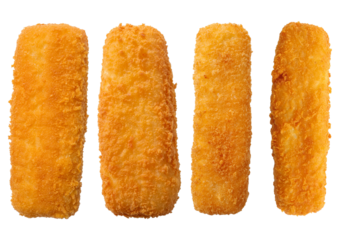 Set Top down view battered fish stick isolated on a transparent or white background