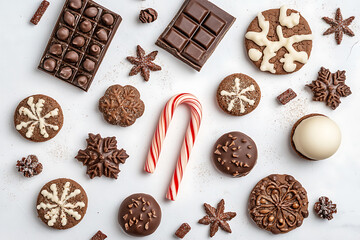 Fototapeta premium Delicious Christmas Chocolate Cookies and Candy Canes Festive Treats