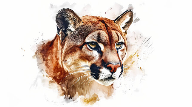 A portrait of an puma in an unusual style, aquarell-illustration. Aurulent. Illustration