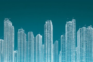 Wireframe cityscape skyline architectural design.