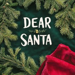 DEAR SANTA title green coniferous branche