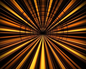 Obraz premium A dynamic tunnel of light radiating in golden hues, creating a sense of movement and depth, often used in digital art and design to evoke speed or futuristic themes.