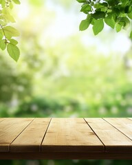 Wooden table in sunny spring garden. (1)